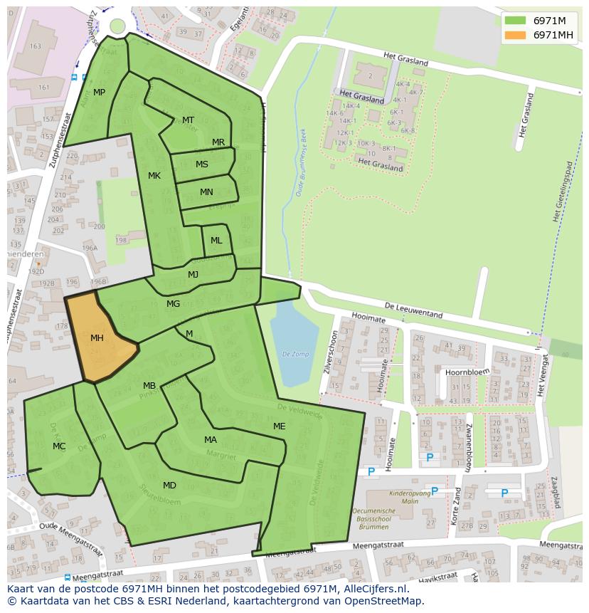Afbeelding van het postcodegebied 6971 MH op de kaart.