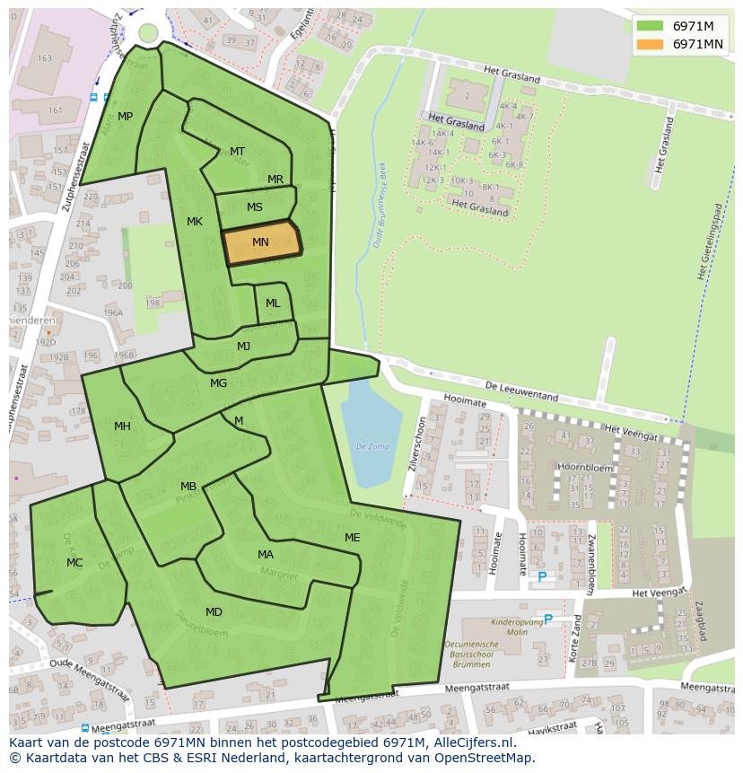 Afbeelding van het postcodegebied 6971 MN op de kaart.