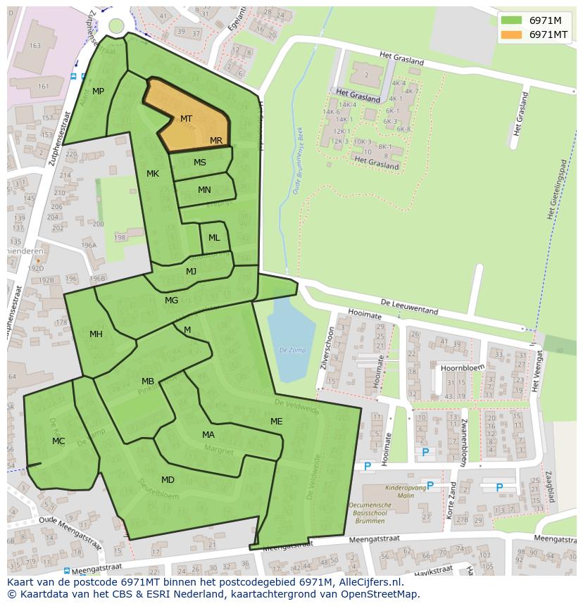 Afbeelding van het postcodegebied 6971 MT op de kaart.