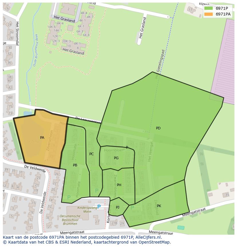 Afbeelding van het postcodegebied 6971 PA op de kaart.