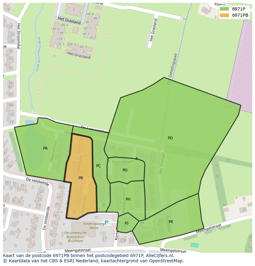 Afbeelding van het postcodegebied 6971 PB op de kaart.
