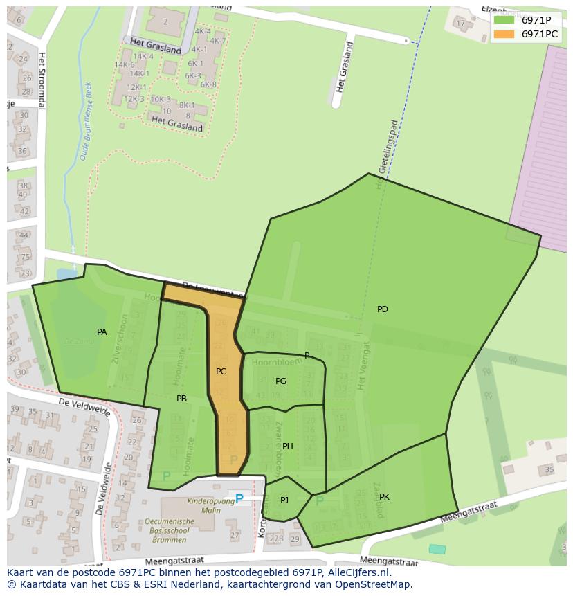 Afbeelding van het postcodegebied 6971 PC op de kaart.
