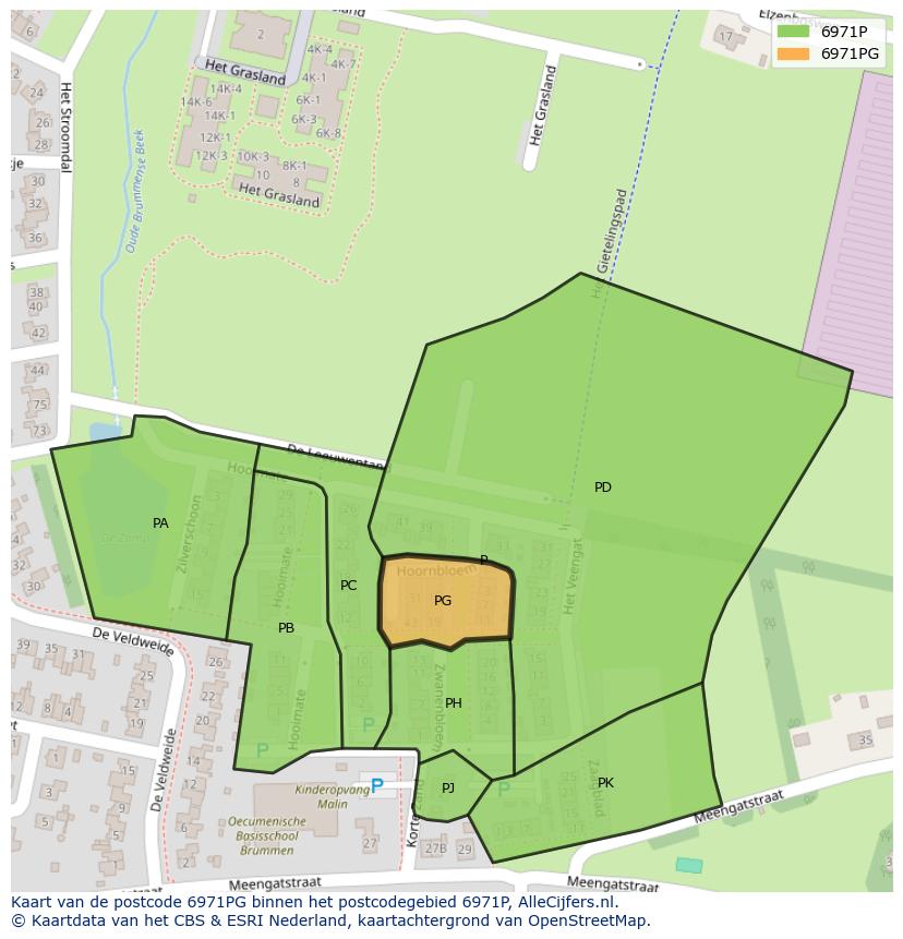 Afbeelding van het postcodegebied 6971 PG op de kaart.