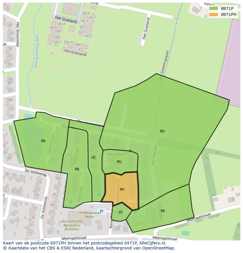 Afbeelding van het postcodegebied 6971 PH op de kaart.