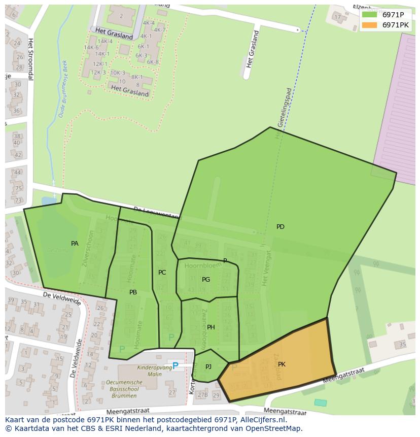 Afbeelding van het postcodegebied 6971 PK op de kaart.