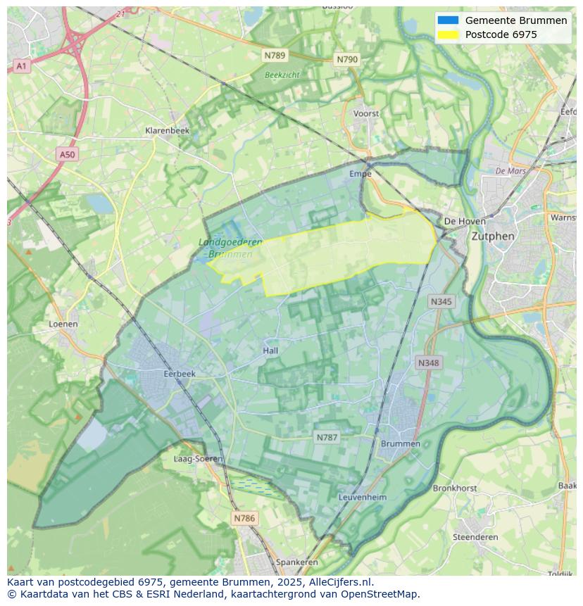 Afbeelding van het postcodegebied 6975 op de kaart.