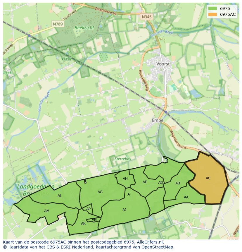 Afbeelding van het postcodegebied 6975 AC op de kaart.