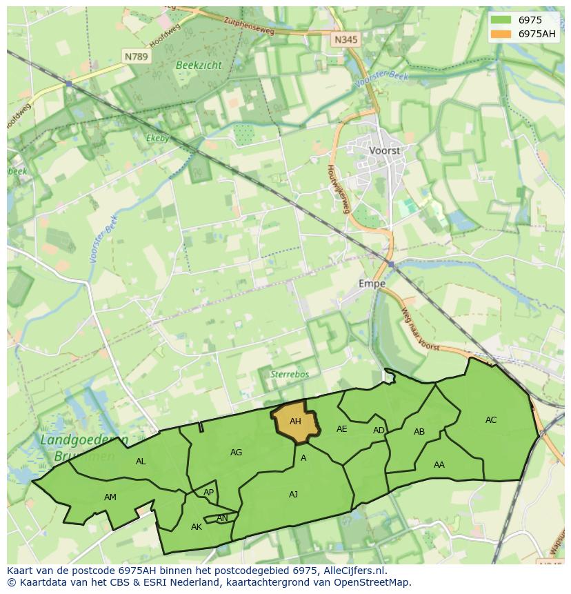 Afbeelding van het postcodegebied 6975 AH op de kaart.