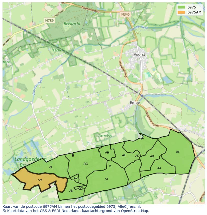 Afbeelding van het postcodegebied 6975 AM op de kaart.