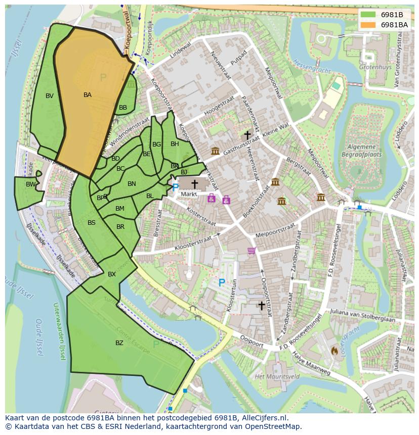 Afbeelding van het postcodegebied 6981 BA op de kaart.