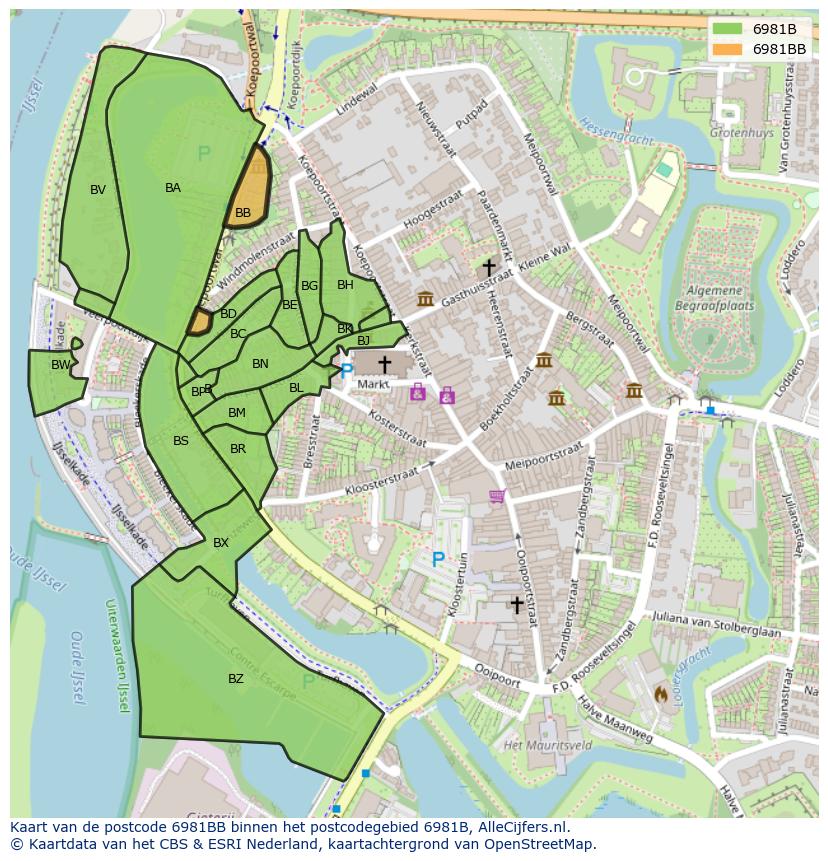 Afbeelding van het postcodegebied 6981 BB op de kaart.