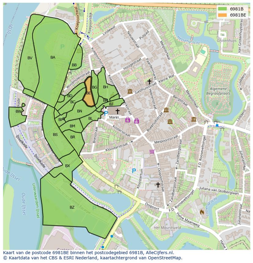 Afbeelding van het postcodegebied 6981 BE op de kaart.