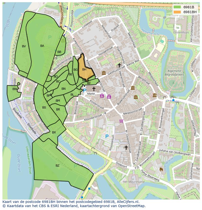Afbeelding van het postcodegebied 6981 BH op de kaart.