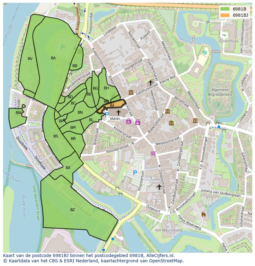 Afbeelding van het postcodegebied 6981 BJ op de kaart.