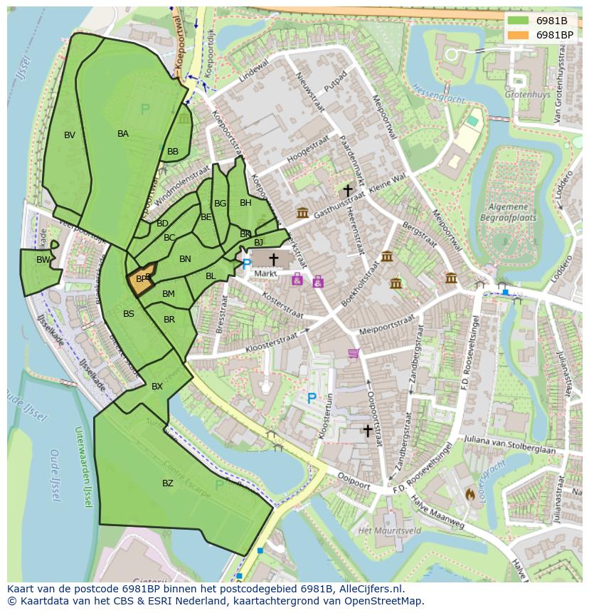 Afbeelding van het postcodegebied 6981 BP op de kaart.
