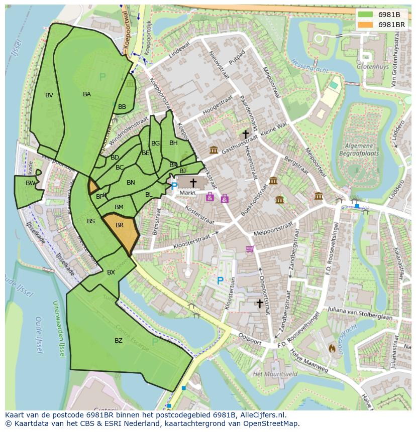 Afbeelding van het postcodegebied 6981 BR op de kaart.