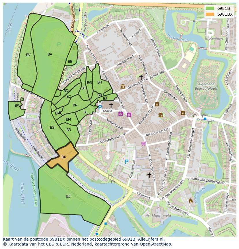 Afbeelding van het postcodegebied 6981 BX op de kaart.