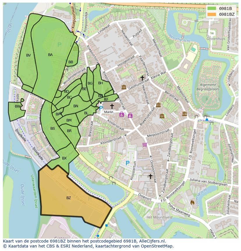 Afbeelding van het postcodegebied 6981 BZ op de kaart.