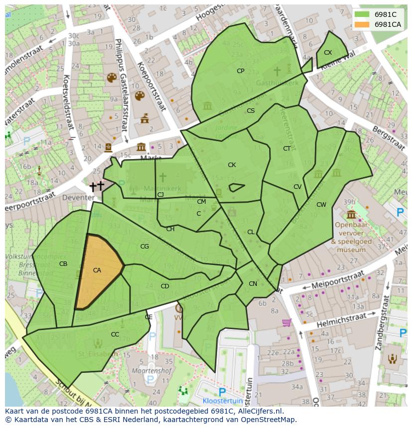 Afbeelding van het postcodegebied 6981 CA op de kaart.