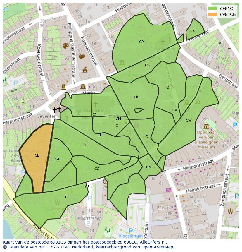 Afbeelding van het postcodegebied 6981 CB op de kaart.