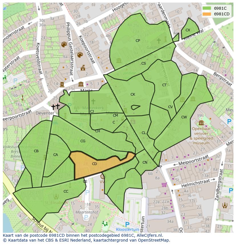 Afbeelding van het postcodegebied 6981 CD op de kaart.