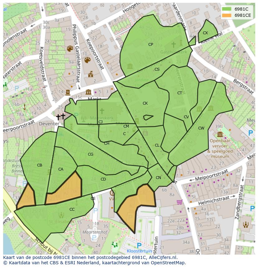 Afbeelding van het postcodegebied 6981 CE op de kaart.
