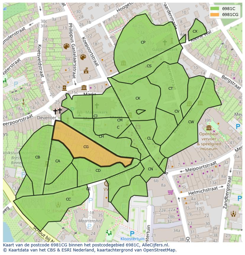 Afbeelding van het postcodegebied 6981 CG op de kaart.