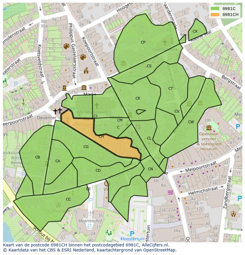 Afbeelding van het postcodegebied 6981 CH op de kaart.