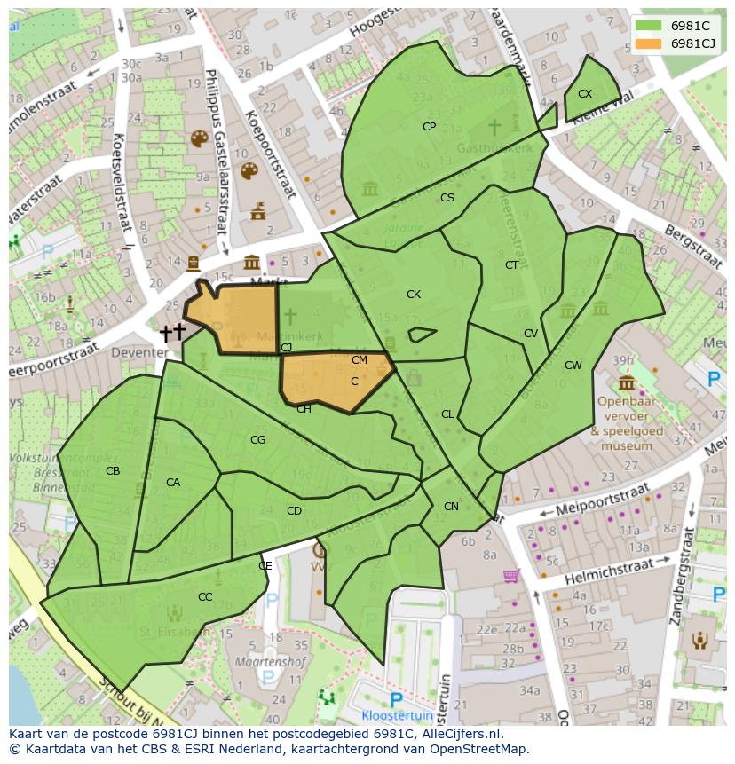 Afbeelding van het postcodegebied 6981 CJ op de kaart.