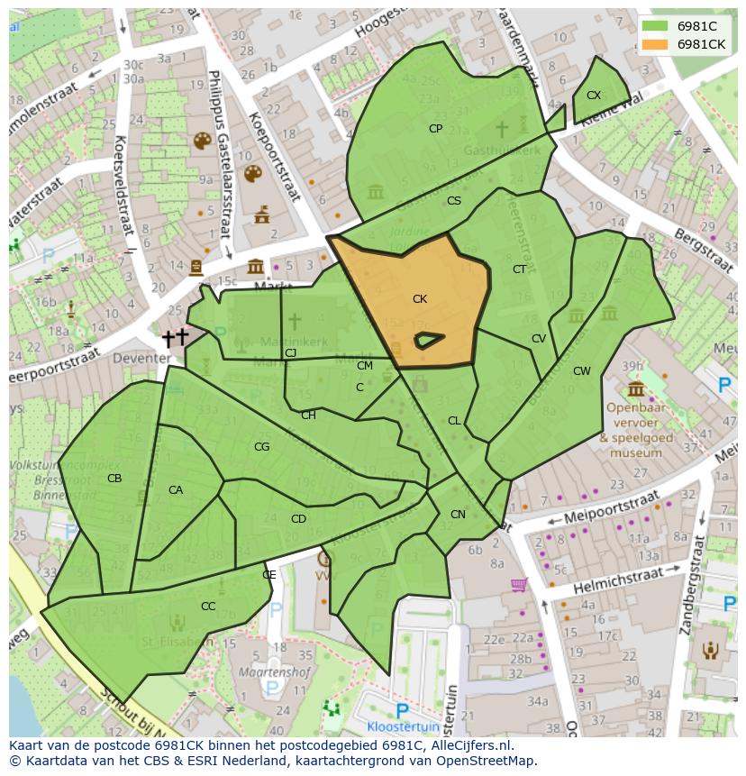 Afbeelding van het postcodegebied 6981 CK op de kaart.