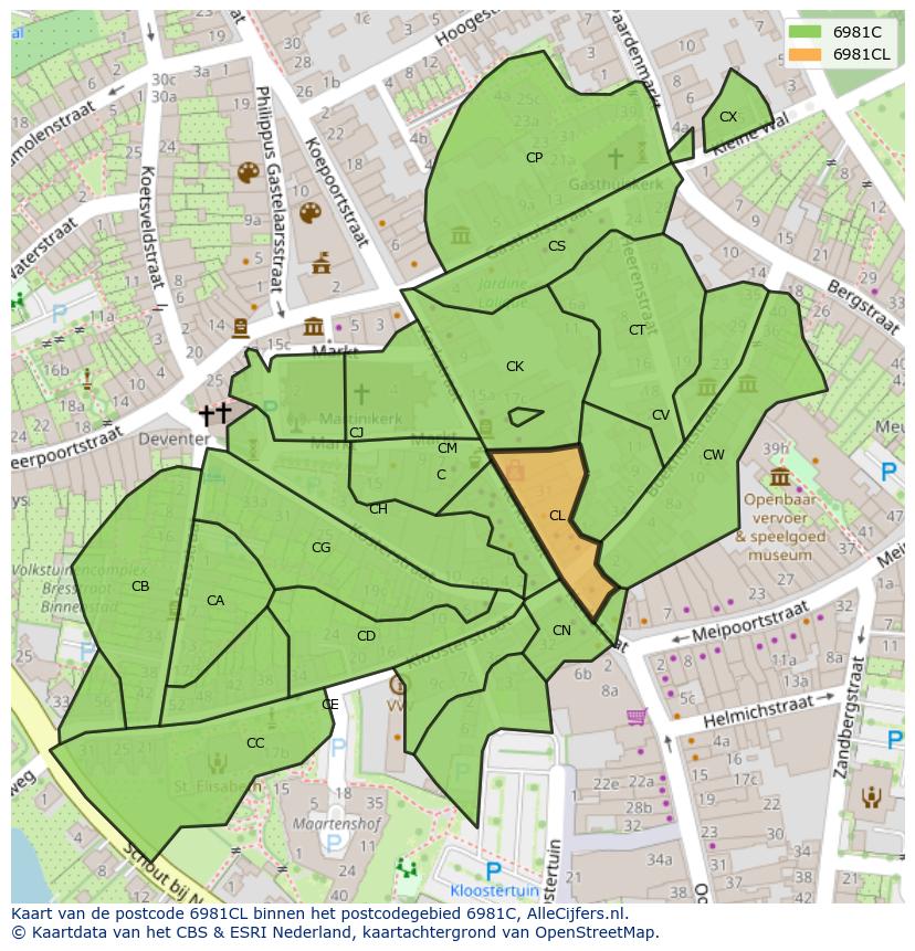 Afbeelding van het postcodegebied 6981 CL op de kaart.