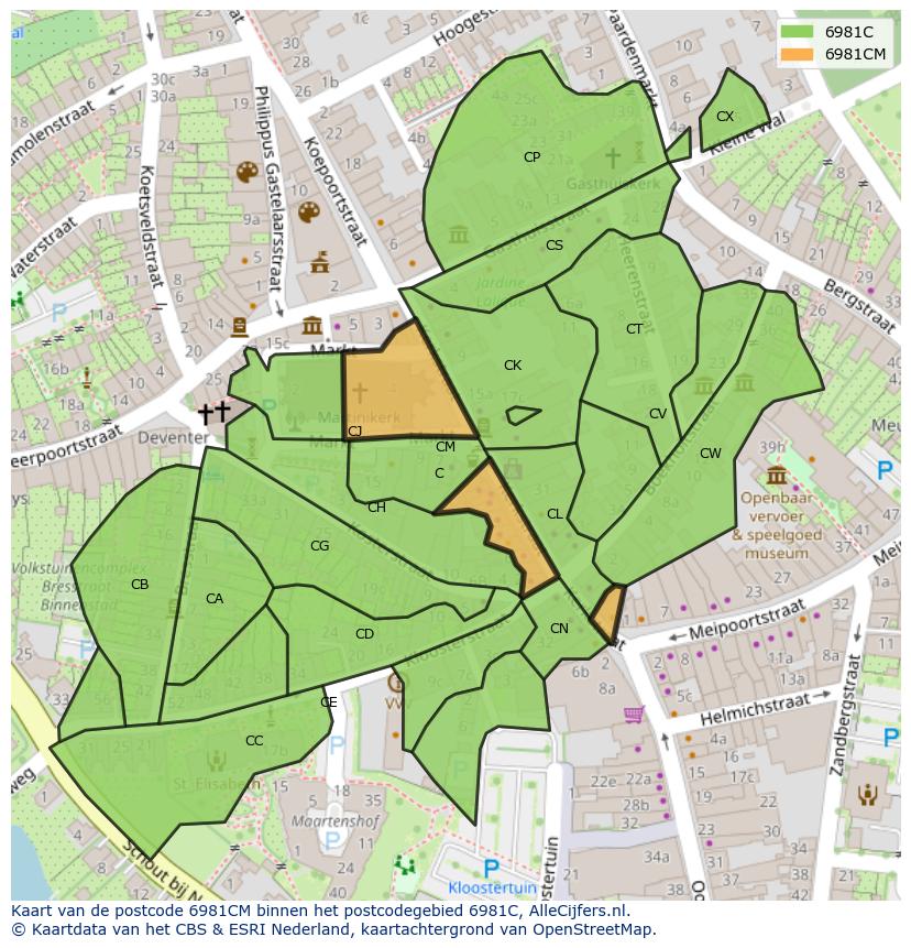 Afbeelding van het postcodegebied 6981 CM op de kaart.