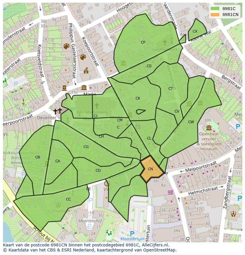 Afbeelding van het postcodegebied 6981 CN op de kaart.