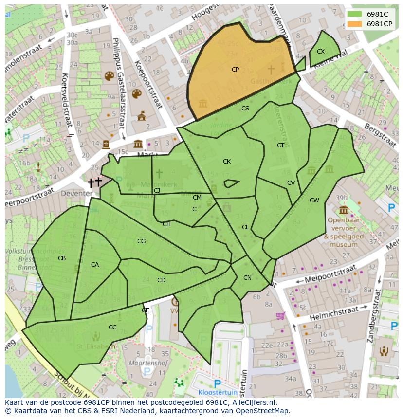 Afbeelding van het postcodegebied 6981 CP op de kaart.