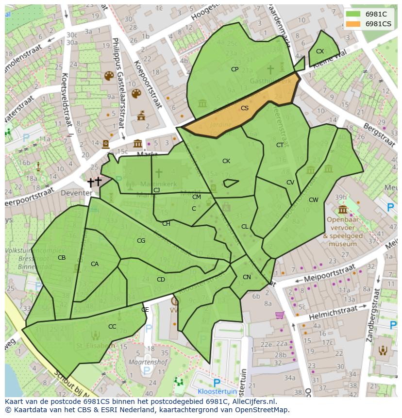 Afbeelding van het postcodegebied 6981 CS op de kaart.