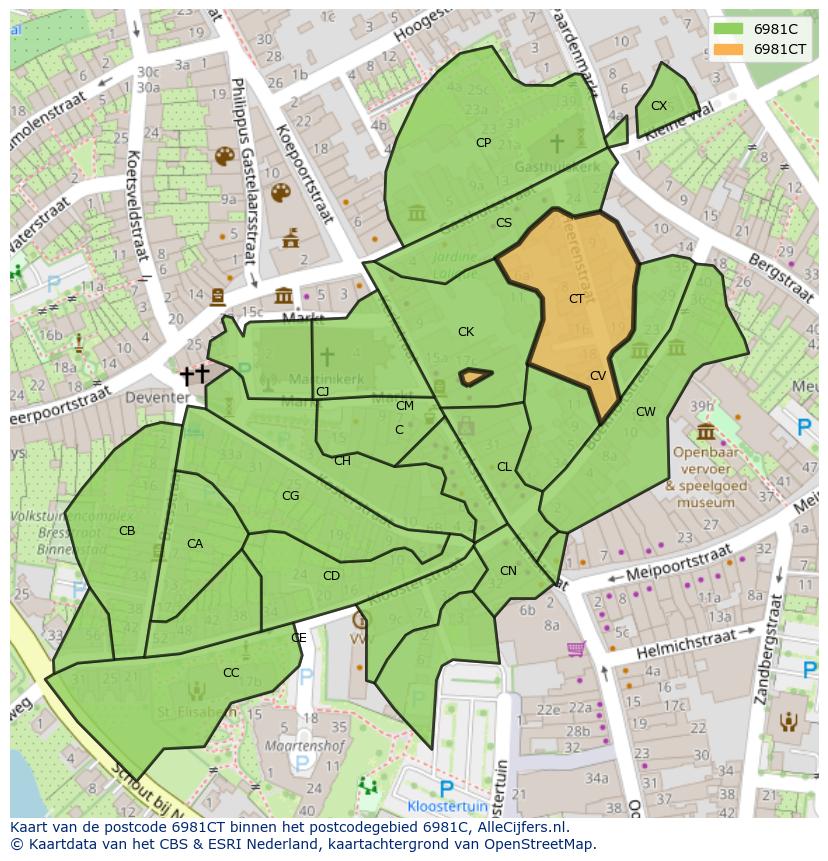 Afbeelding van het postcodegebied 6981 CT op de kaart.