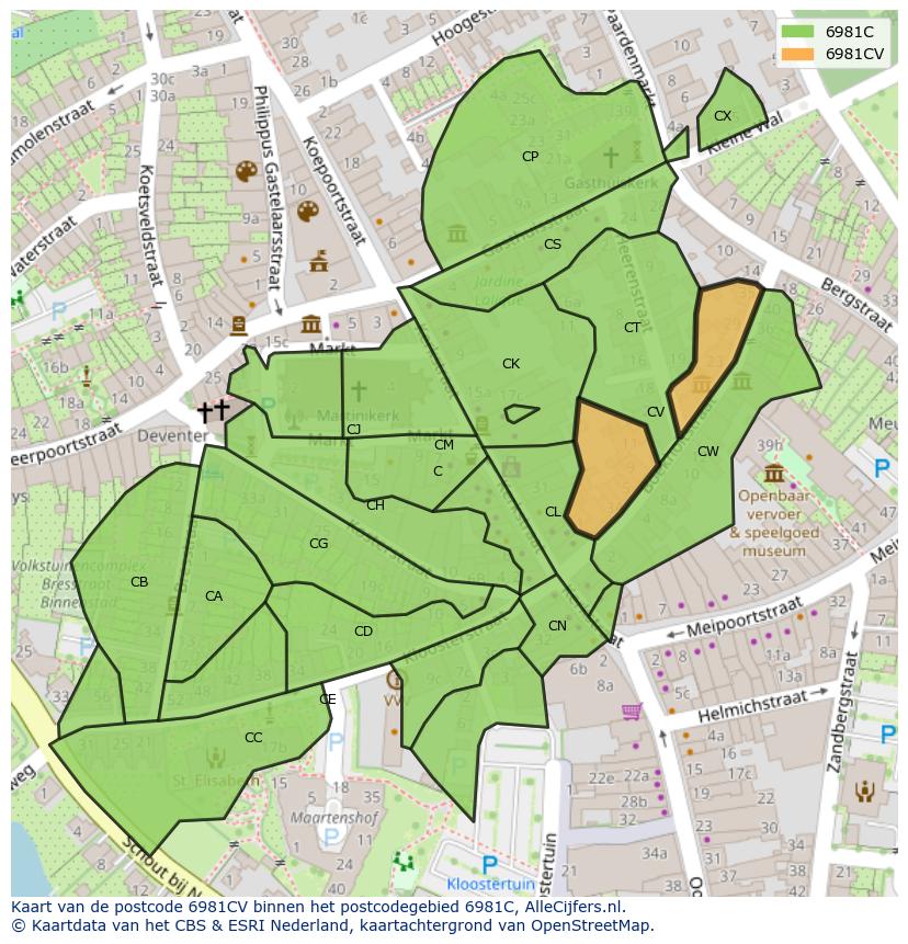 Afbeelding van het postcodegebied 6981 CV op de kaart.