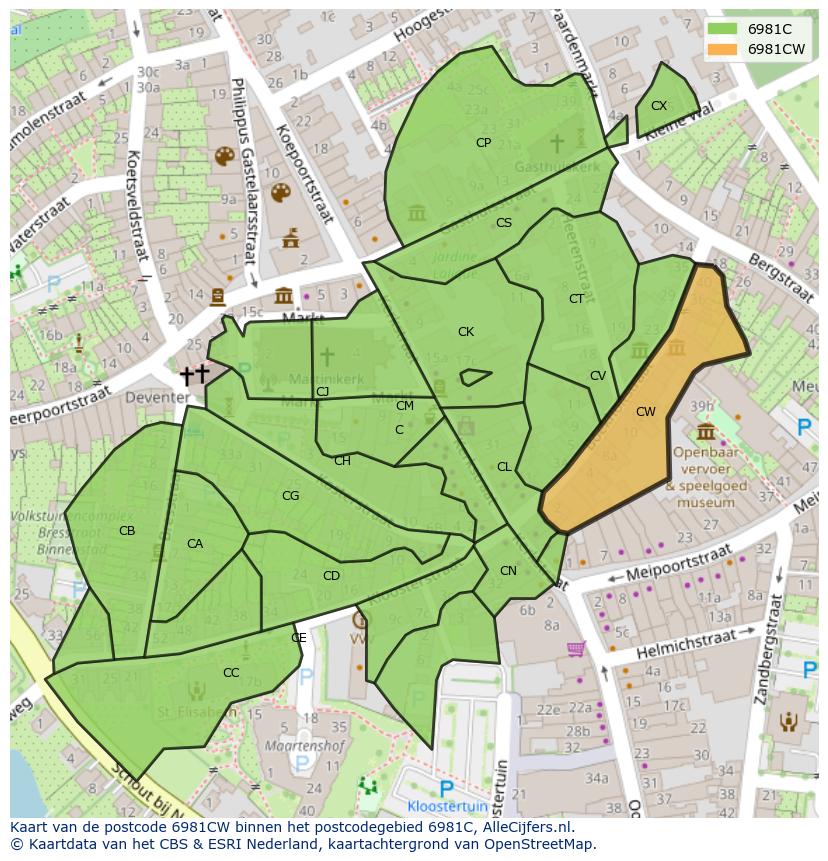 Afbeelding van het postcodegebied 6981 CW op de kaart.