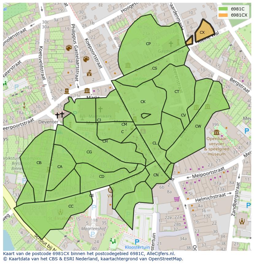 Afbeelding van het postcodegebied 6981 CX op de kaart.