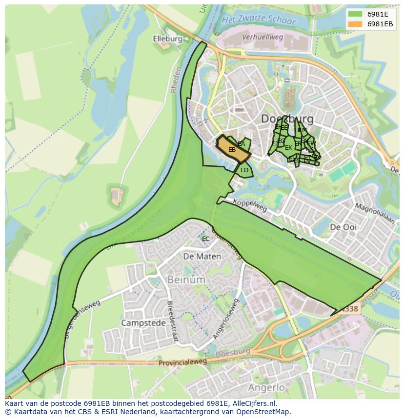 Afbeelding van het postcodegebied 6981 EB op de kaart.
