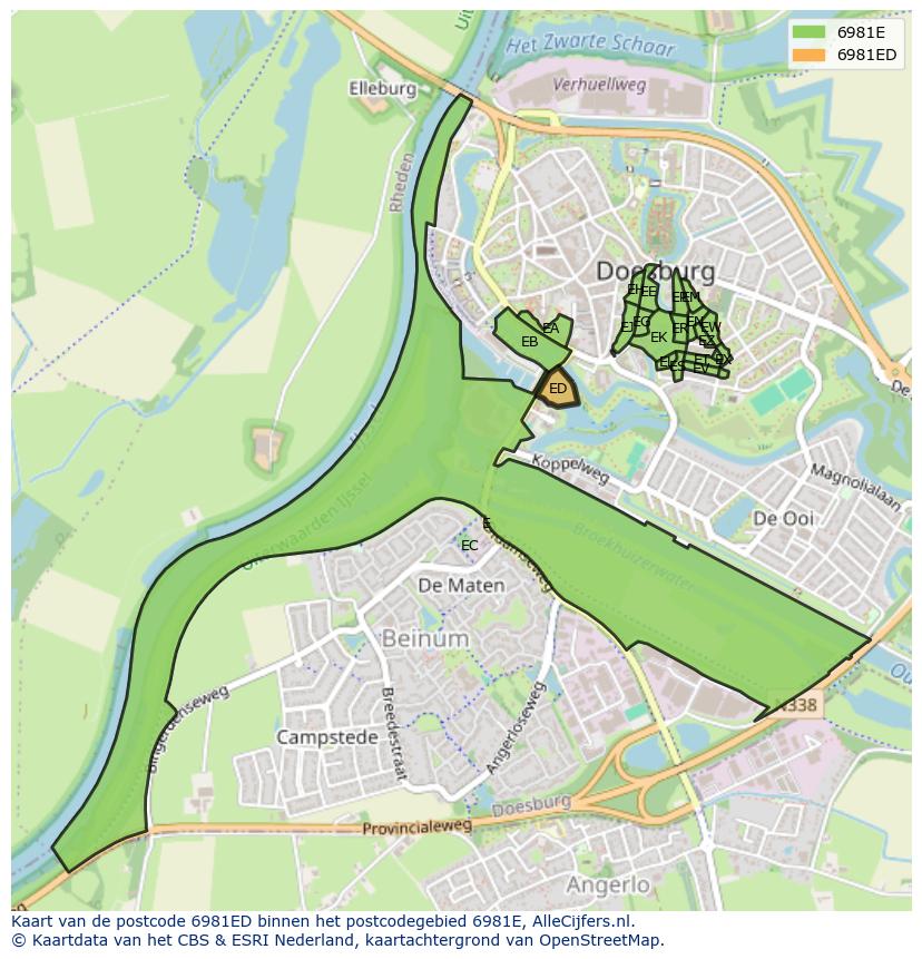 Afbeelding van het postcodegebied 6981 ED op de kaart.