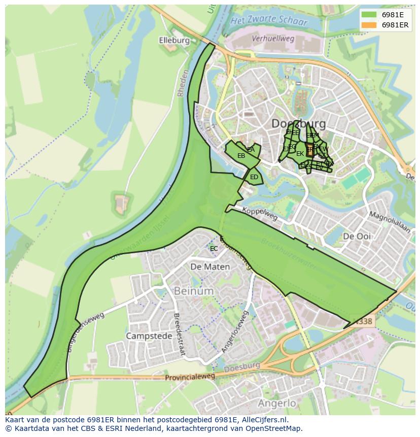 Afbeelding van het postcodegebied 6981 ER op de kaart.