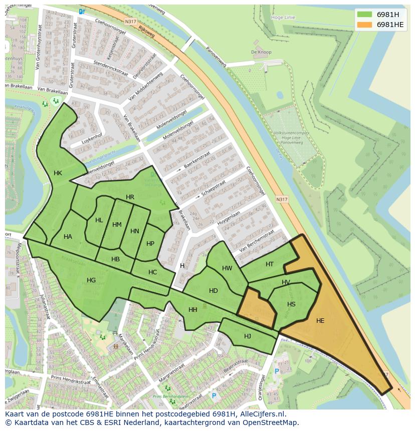 Afbeelding van het postcodegebied 6981 HE op de kaart.