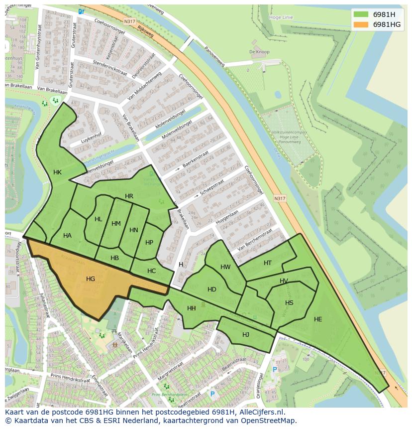 Afbeelding van het postcodegebied 6981 HG op de kaart.