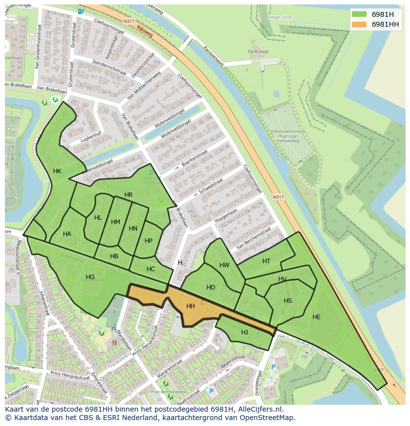 Afbeelding van het postcodegebied 6981 HH op de kaart.