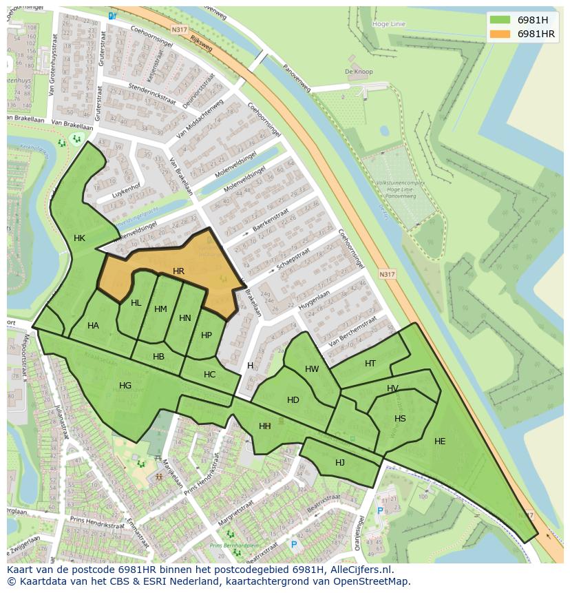 Afbeelding van het postcodegebied 6981 HR op de kaart.
