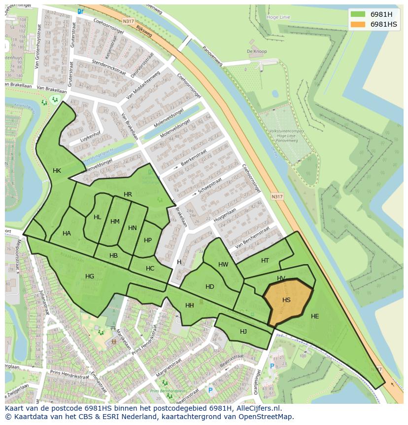 Afbeelding van het postcodegebied 6981 HS op de kaart.