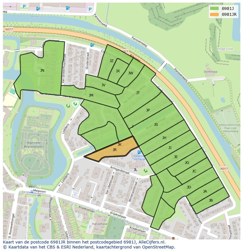 Afbeelding van het postcodegebied 6981 JR op de kaart.