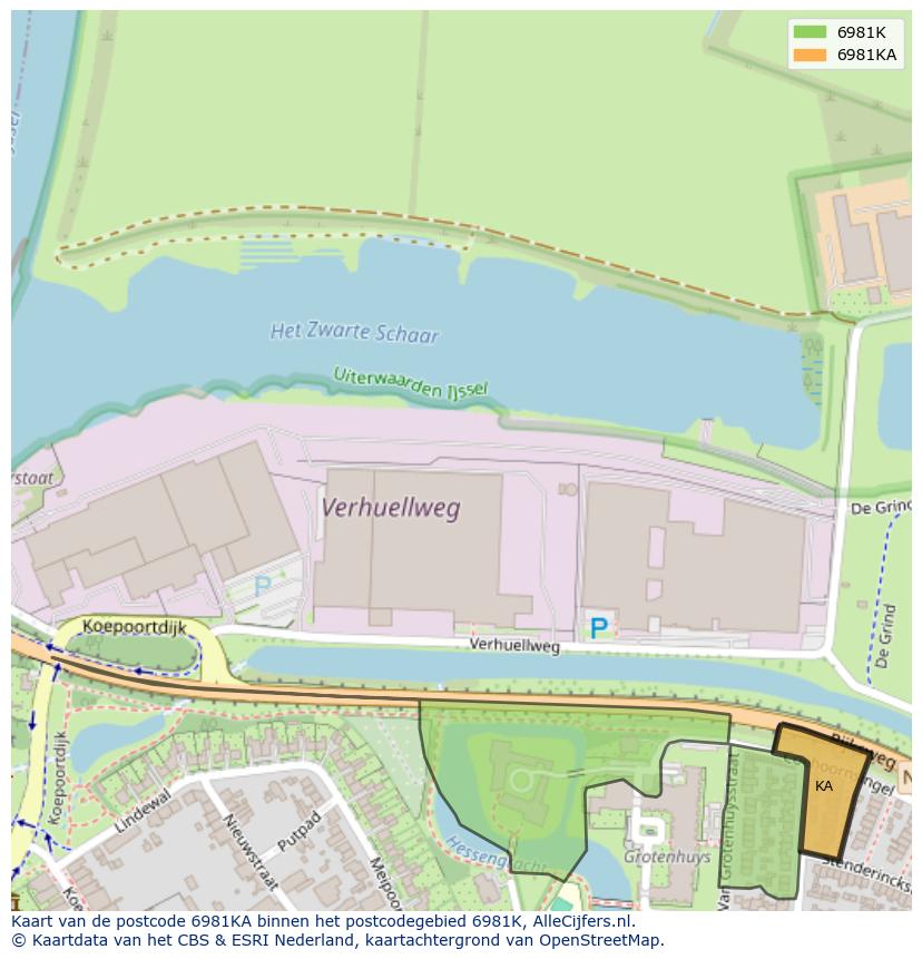 Afbeelding van het postcodegebied 6981 KA op de kaart.