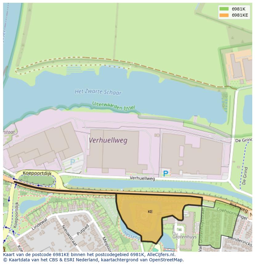 Afbeelding van het postcodegebied 6981 KE op de kaart.